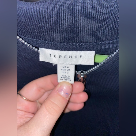 Navy blue zip up crop top from Topshop! - Picture 2 of 2